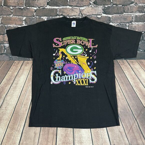 LOGO 7 Other - Vintage 1997 Green Bay Packers Super Bowl XXXI Champions NFL Black T-Shirt Sz XL